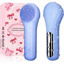 Silicone Face Scrubber, Waterproof Cleansing Brush Men Women, Rechargeable Face Scrubber With 5 Modes For Deep Cleansing, Exfoliating, Massage (Blue) - Rượu sâm banh - Xem 1