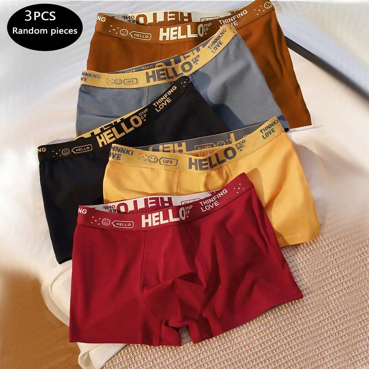 Piezas de calzoncillos tipo bóxer para hombres, con cintura asimétrica con la letra "HELLO", suaves y cómodos, para usar en casa y como ropa interi