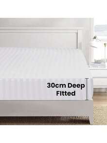 My Home Store White Double Duvet Cover Set 4 Pcs Satin Stripe Duvet Covers Soft Brushed Microfiber Bedding Set With Fitted Sheet 30 Deep & 2 Pillowcases - 赭石 - 查看 10