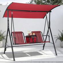 CuisinSmart 2 Person Porch Swing,Outdoor Swing With Pivot Storage Table, Cooler Bag,Patio Swing With Adjustable Canopy For Backyard Balcony Poolside - 紅色的 - 查看 9