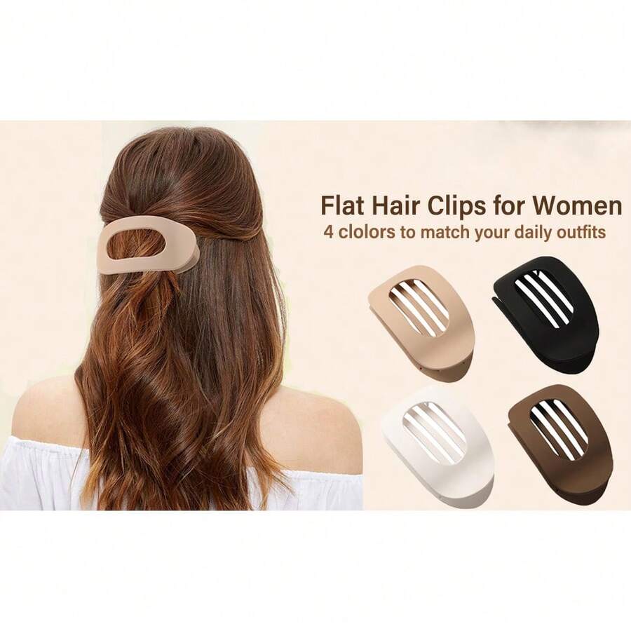 4PCS Flat Hair Clips For Women, French Design Flat Hair Claws, Secure Hold Inner Teeth Hair Claw Clips, Strong Hold No Slip Hair Barrettes For Lying Down Holiday Christmas Gifts - 4 種顏色 - 查看 1