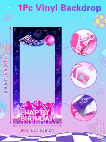 1件装音乐主题生日相框，女生团体生日派对拍照道具，带发光球、星星、麦克风设计，音乐派对拍照背景，乙烯基背景，舞会派对装饰配件，生日快乐装饰，生日礼物，节日派对用品 - 彩色 - 查看 13