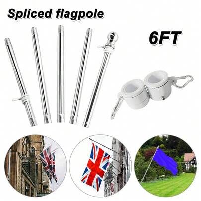 Adjustable Flag Pole Kit 6FT Wall Mounted With Mounting Bracket Stainless Steel  Pole Set For House Garden Yard Outdoor Fence (No Flag)|Versatile Applications|Durable(No Flag)