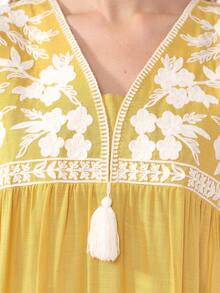 2026 New Style Ramadan Traditional Elegant Floral Embroidered Tassel Shoulder Sleeve Arabic Dress - Ginger - View 3