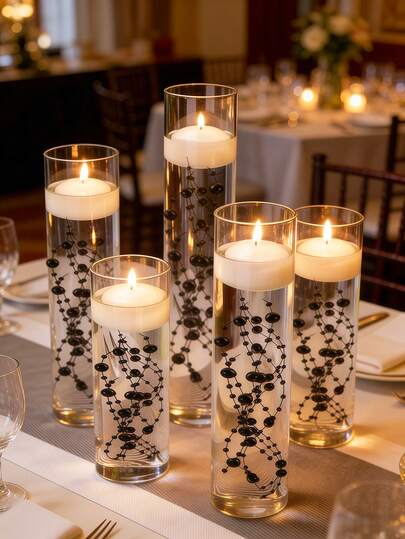 98ft Faux Pearl Beads Filler, Floating Pearl Decor For Candles, Weddings, Dining Tables, Parties, Desktop Decoration (Black)