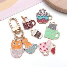 12/20pcs Coffee Charms Artistic Coffee Cup Pendants Beads Bean Charm Alloy Tea Cup Cat Series Pendant Jewelry Making DIY Keychain Earrings Pendant For Jewelry Making Bracelets Necklace - Multicolor - View 7