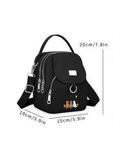 女士猫咪图案单肩包 | 高品质尼龙材质，拉链封口，带衬里，女士时尚牛津布斜挎包，日常百搭，通勤上学理想之选，大容量 - 彩色 - 查看 6