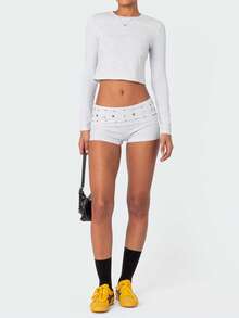 Women Y2K Studded Foldover Micro Shorts Vintage Low Waist Slim Fit Mini Shorts Boxer Short Party Clubwear - 灰色 - 查看 1