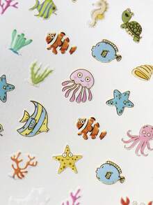 Cute Cartoon Marine Life Nail Stickers, Adorable Octopus Crab Starfish Decals, Journaling & Stationery DIY Supplies - KT009 - View 5