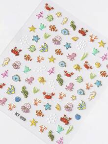 Cute Cartoon Marine Life Nail Stickers, Adorable Octopus Crab Starfish Decals, Journaling & Stationery DIY Supplies - KT009 - View 3