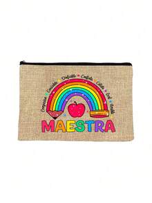 Mehrfarbige Maestra Buchstaben & Regenbogen Apfel Muster Kosmetiktasche, süße Tasche mit großer Kapazität, tägliche Toilettenartikel Make-up Tasche, multifunktionale Aufbewahrungstasche, leichte Reise-Handtasche, exquisites Geschenk, Reise-Souvenir für Freunde, unverzichtbare Reise-Aufbewahrungstasche, geeignet für Arbeit, Rückkehr zur Schule, Reisen, Picknick, Camping, Outdoor-Abenteuer, Valentinstag Geschenk - Verschiedenfarbig - Übersicht 18
