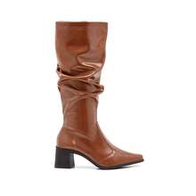 Stessy Shoes Women's Over-The-Knee Slouchy Wrinkled Boot, High Shaft, Stretch, Medium Heel, Pleated, Comfortable, Pointed Toe, Original Winter Fashion - Lạc đà - Xem 2