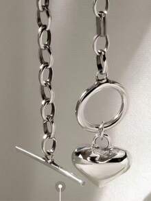 OT Clasp Heart Design Bracelet, Minimalist Elegant Accessory - Silver - View 5