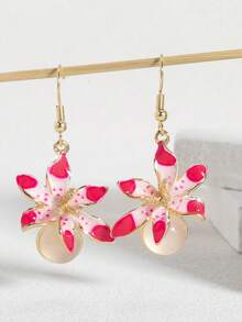 一对时尚优雅奢华甜美简约百搭珐琅耳环，包含四瓣花、五叶草、六瓣雏菊三种花型，颜色有粉色、白色、洋红色、橙色、紫色、红色、绿色可选，适合春夏日常佩戴和度假。 - 六葉花玫紅漸變 - 查看 2