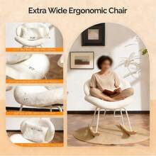 Discount Processing,25.6" Extra Wide Criss Cross Nursery Rocking Chair,Cute Curved 115° Reclining Armless Glider,Teddy Small Rocker W/Pillow & Solid Wood For Indoor,Bedroom, Living Room,Teddy Fleece,White - White - View 3