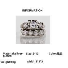 两枚奢华闪亮女士订婚戒指，镀银镶嵌闪亮合成锆石，适合婚礼、新娘、珠宝佩戴，是周年纪念日、情人节和生日的完美礼物。 - 銀色 - 查看 4