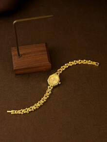 1pc Golden Bracelet Style Youth Quartz Watch Fashionable And Casual Suitable For Daily Matching Back To School/Graduation Gifts - Gold - View 3