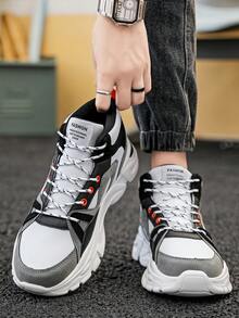 Men's Personalized Colorblock High-Top Thick Sole Shoes, Comfortable Versatile Casual Shoes With Breathable Mesh And Orange Accent Design, Suitable For Daily Wear And Outdoor Activities - white ash - View 8