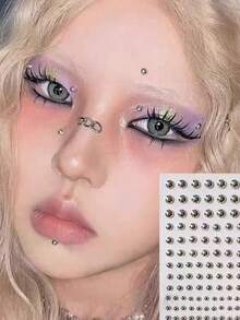 2 piezas de anillos autoadhesivos para cejas y labios, pegatinas de joyería facial estilo punk sin perforaciones, calcomanías de diamante de imitación reutilizables para la cara y el Body, adecuadas para niñas y mujeres - Multicolor - Ver 2