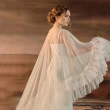 1 Set Bridal Tulle Cape Multilayer Ruffle Lace Shawl, Wrap With Ruched Hem For Wedding Photos, Hot Air Can Reduce Wrinkling Fall Clothes For Women - Multicolor - View 11