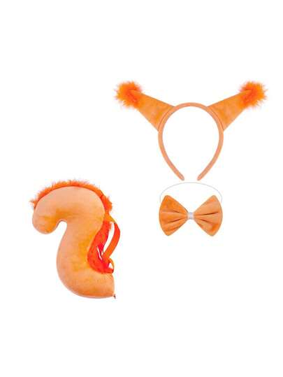 3件套新款松鼠头饰套装，包括头箍、领结和尾巴，适合各种节日、派对、舞蹈和舞台表演，例如万圣节、复活节等，多种款式可选。