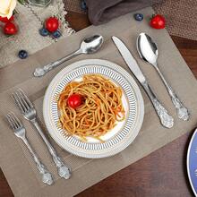 CRENOVA 30pcs Vintage Royal Silverware Set For 6, Mirror Polished Stainless Steel Flatware Set With Intricate Carved Handles, Retro Elegant Dining Utensils - Bạc - Xem 2