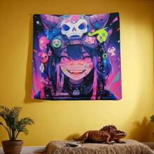 HOUHUANG Hanging Paintings,  Tapestry, Murals, And Decorative Paintings, Anime, Cartoons, Polyester Material  For Families, Bars, And Outdoor Parties (Halloween Girl) - 多彩的 - 查看 7