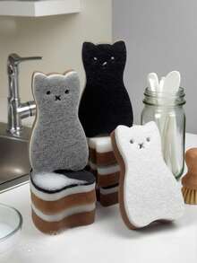 4/8pcs Cute Cat Design Kitchen Sponge Set, Cleaning Sponge, Dishwashing Sponge, Kitchen Cleaning Tools, Kitchenware Accessories, Scratch-Resistant Dish Sponge - Multicolor - View 3