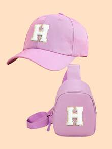 Set de 2 piezas de gorra de béisbol con estampado de letras del abecedario 26 y mochila para niños y niñas, adecuado para uso diario, un gran regalo para volver a la escuela - Morado - Ver 24