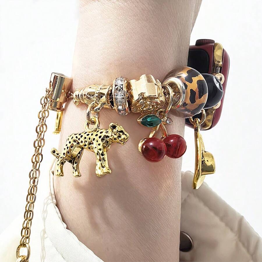 1pc Fashion Gold-Tone Band, Compatible With Apple Watch 38/40/41/42/44/45/46/49mm, Personalized Charm Bracelet Strap Suitable For Apple Watch Ultra 3/2/1 Series 1-11 (Strap Only, Watch Not Included) - Gold - View 1