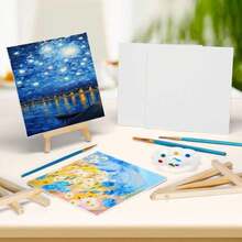 5 Pack 5.9In Canvas Boards For Painting, Art Canvas For Drawing With 20 Brushes &Amp; 5 Paint Trays, Mini Painting Canvas With Easel Set, Painting Kits For Adults &Amp; Kids Party - ColorA - 查看 5