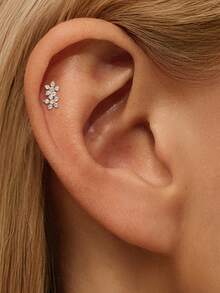 EleRunis 1PC 925 Sterling Silver Flower Marquise Irregular Flat Back Cartilage Helix Piercing Fine Jewelry For Daily Wear Wedding Party Engagement Anniversary Valentine's Day - Gold - View 8