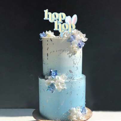 1pc/3pcs Easter Bunny Cake Topper, Cute Golden Line Rabbit & Pastel "Hop Hop Happy Easter" Design Cupcake Decorations, Spring Party Dessert Decor