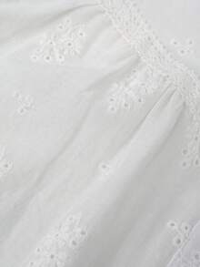 ii Women's Embroidered Lace Trim Single-Breasted Casual Versatile Commute Vacation Long Sleeve Blouse Spring White - White - View 7