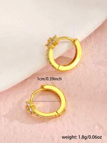 1 Pair Delicate Fashion Versatile Micro Zirconia Five-Petal Flower Earrings, Jewelry Accessory Gift Suitable For Girls Daily Wear - Gold - View 6