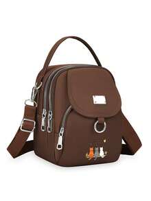 女士猫咪图案单肩包 | 高品质尼龙材质，拉链封口，带衬里，女士时尚牛津布斜挎包，日常百搭，通勤上学理想之选，大容量 - 彩色 - 查看 13