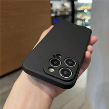 1 Black Phone Case - Ultra-Thin Phone Case, Fully Protective, Shock-Resistant, Suitable Compatible With IPhone Series Phones, Solid Color All-Edge Slim Back Cover, Solid Color Anti-Drop Protection Case, Shock-Resistant, Scratch-Resistant, Anti-Fingerprint, Dirt-Resistant, Easy To Install, With Lens Protection. - Black - View 5