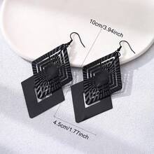 1 Pair Fashionable, Sexy, Elegant Metal Geometric Rhombus Pendant Earrings, Versatile For Women's Daily, Casual, Party, Music Festival Wear - Black - View 3