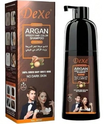 Lattafa Champu Tinte Marron - Dexe 420 ml, Champú tiñe canas cubre 100 % ,Champú con aceite de argán, colágeno aloe vera Tinte instantáneo en 8 min NOVEDAD