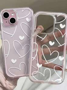 1 pieza Funda de teléfono protectora de moda de TPU a prueba de golpes, 2 en 1, transparente, con patrón de corazón blanco pintado, adecuada para iPhone11 12 13 14 15 16 17 Pro Max, regalo - Multicolor - Ver 4