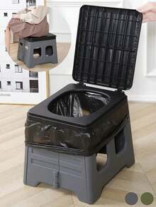 便携式折叠露营马桶 - 重型可折叠马桶，带盖和内置污物收集盒，采用防臭耐用的PP/ABS材料，可折叠便携设计，带提手；舒适的高座圈，易于清洁 - 彩色 - 查看 2