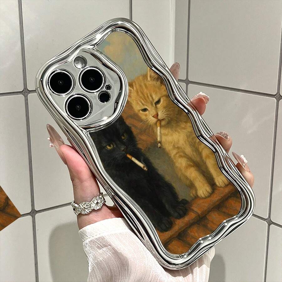 Phone Case: Phone Case Design Suitable for  17 Pro Max, 16, 15, 14, 13, 12, 11, Pro, Plus, E. Features a Cream Texture with a Soft Electroplated Frame. The Case Is Sturdy, Durable, and Drop-resistant, Including a Protective Lens - 和風電気メッキバターシェル 1111-シルバー-ABC769 - チェックする 1