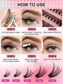 Bộ nối mi tự làm tại nhà dành cho người mới bắt đầu, gồm 640 sợi/28 hàng, độ dài hỗn hợp 9-16mm, dung tích lớn, kèm mi giả và các loại mi giả khác. - D - Xem 7