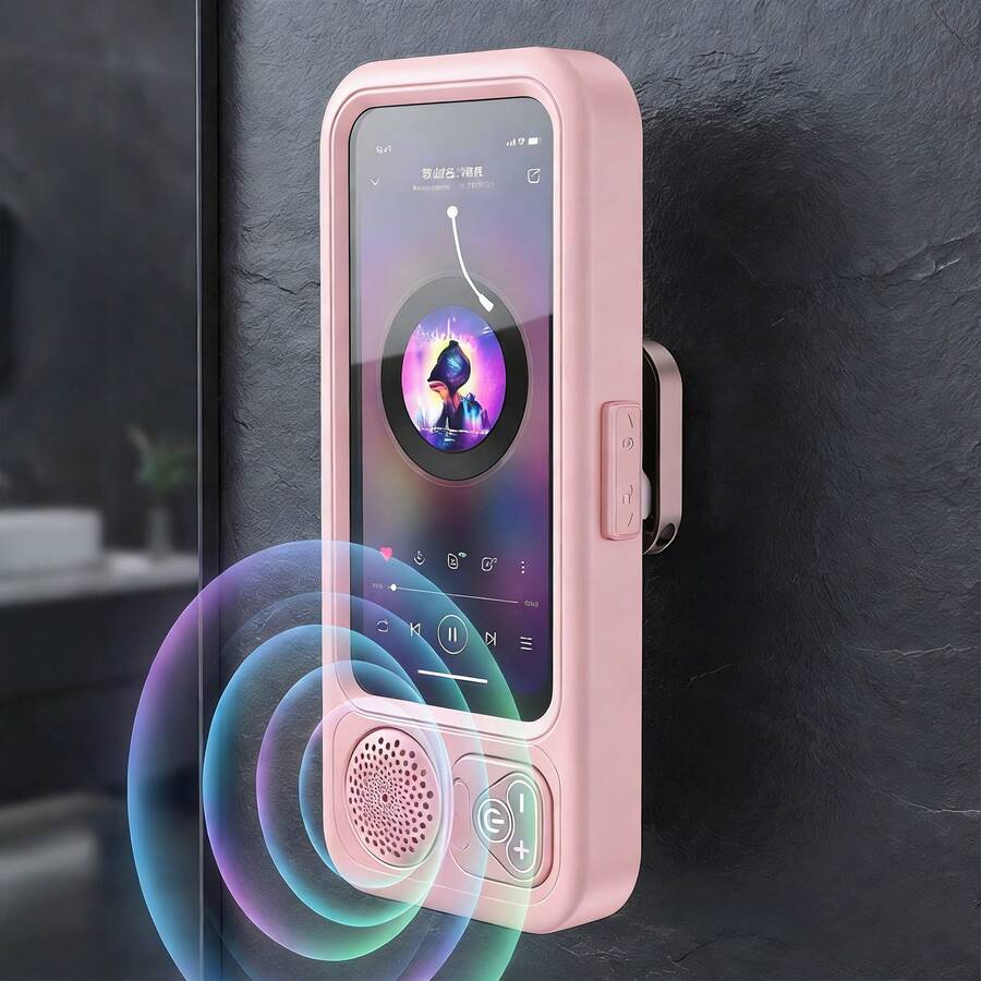 Bathroom Shower Waterproof Phone Holder Bluetooth Speaker 360°Rotation Touch Screen Mobile Phone Box Watch Movie Listening Music - 粉色 - 查看 1