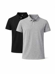 Kit Of 2 Men's Slim-Fit Polo Shirts, Comfortable, All Regular Fit, Double Button. - 黑灰 - 查看 1