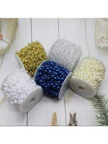 1卷仿珍珠珠串花环塑料珠串链条装饰卷，适用于DIY工艺品、圣诞树、婚礼、情人节派对装饰、花卉中心装饰品（金色） - 金色 - 查看 4