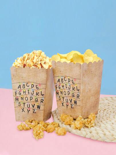 10pcs/30pcs/50pcs Stranger Theme Popcorn Containers Disposable Alphabet Spooky Birthday Cardboard Popcorn Boxes Buckets Holders Movie Night Party Favor Treat Containers For Movie Night Retro Theater Birthday Carnival Circus