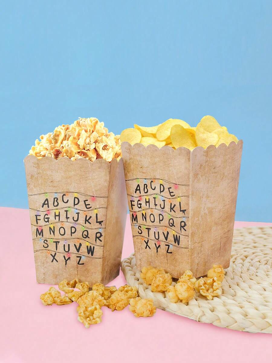 10pcs/30pcs/50pcs Theme Disposable Letter Horror Birthday Paper Popcorn Bucket Box Container Movie Night Party Gift Snack Container Suitable For Movie Night Vintage Cinema Birthday Carnival Circus - Type a - View 1
