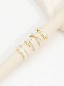 4pcs Fashionable Versatile Retro Faux Enamel Open Ring Set, Minimalist Stackable Rings For Women - Gold - View 2