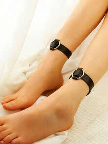 Bộ 2 vòng chân bằng da PU dành cho nữ, dây đeo mắt cá chân có thể điều chỉnh, kiểu dáng thời trang, dễ thương, gợi cảm, phong cách punk goth, phù hợp cho đám cưới và phụ kiện cô dâu. - màu đen - Xem 6
